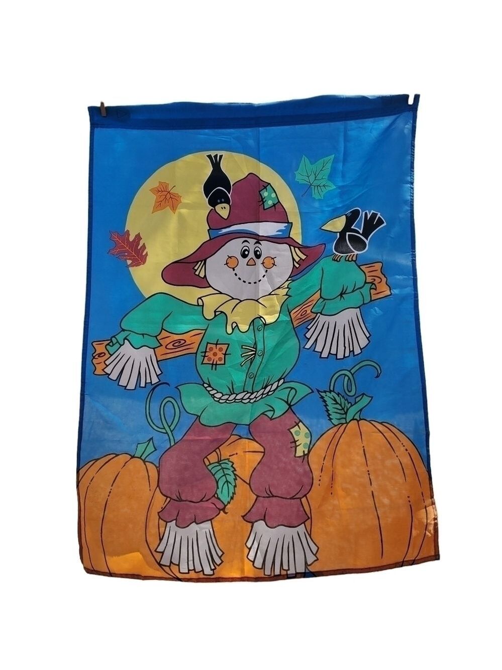 Vtg Large Scarecrow pumpkin Fall Halloween Crows outdoor yard decorative Flag